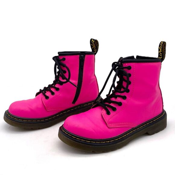 Dr. Martens Junior 1460J 8-Eye Combat Boot Hot Neon Pink Leather Girls Size 1 - Picture 8 of 16